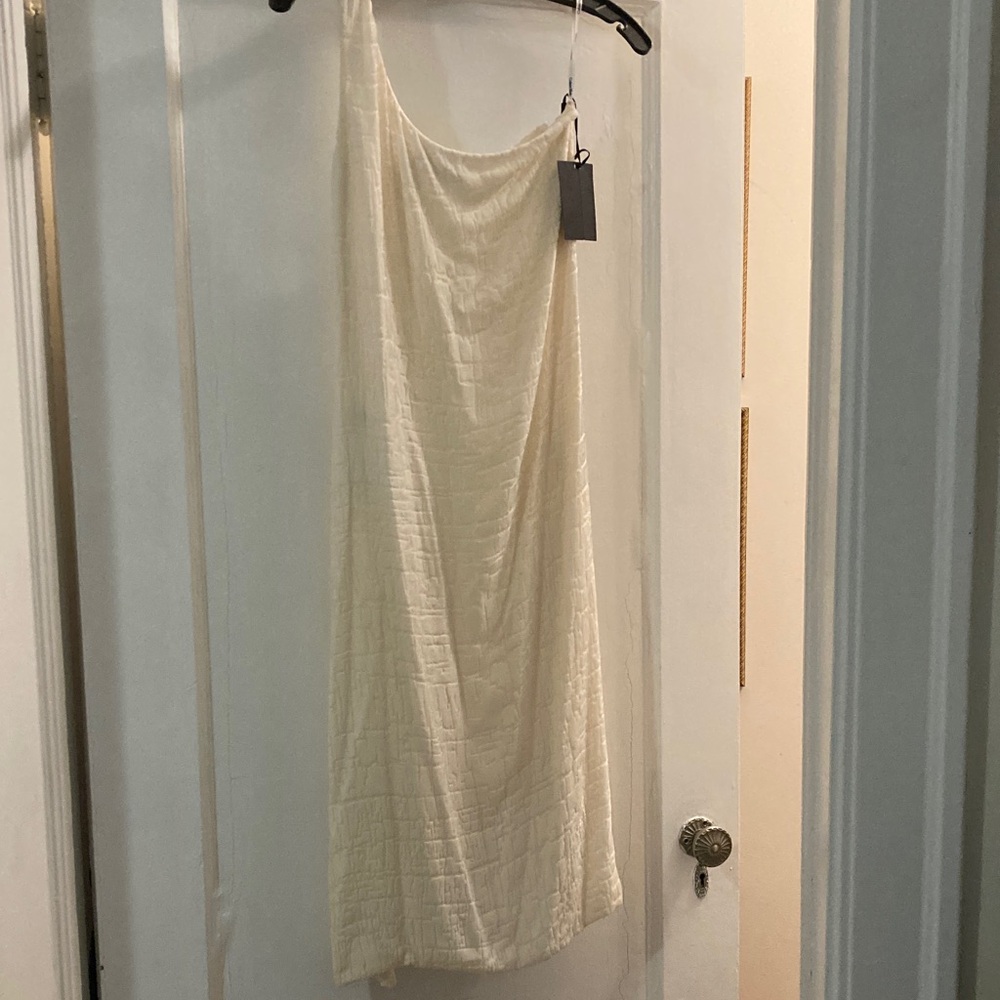 Calvin Klein collections/black label cream, patterned velvet dress